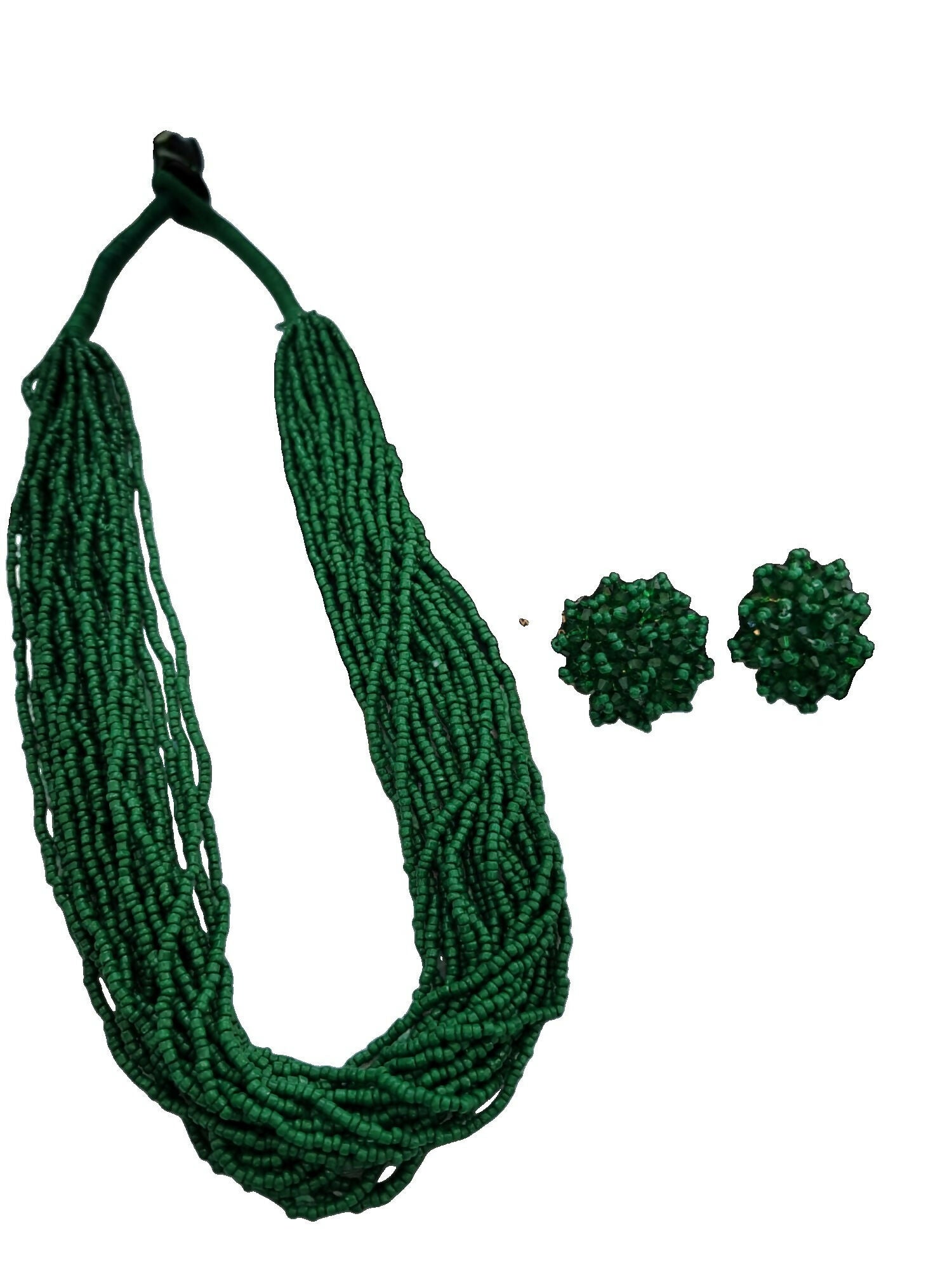 Inhanns Vibrant Handmade 20 Layers Beaded Necklace With Matching Earrings - Green - Distacart