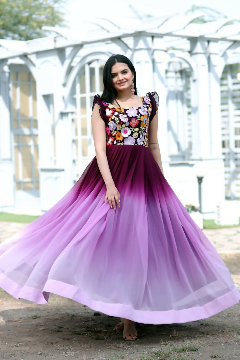 Jyoti Fashion Women's Wine Sequins Embroidery Faux Blooming Anarkali Dress - Distacart