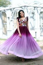 Thumbnail for Jyoti Fashion Women's Wine Sequins Embroidery Faux Blooming Anarkali Dress - Distacart