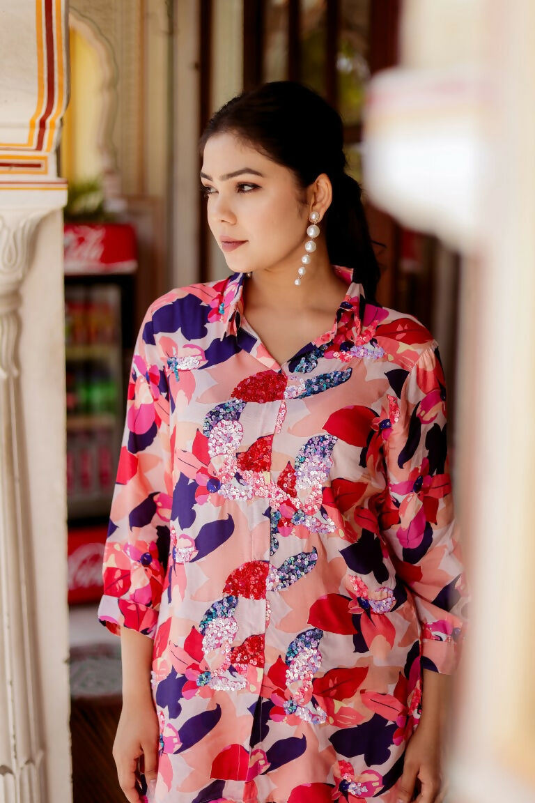 Vaasva Women Multi-colour Muslin Floral Print Shirt & Pant (Co-ords set) - Distacart