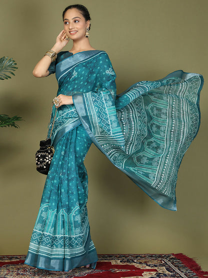 Shree Shyam Fashion Cotton Sky Blue Saree - Distacart