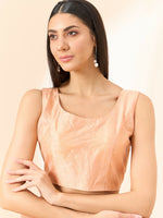 Thumbnail for Peach Organza Geometric Embroidered Saree with Unstitched Blouse Piece - Roozal - Distacart