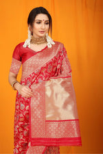 Thumbnail for Jyoti Fashion Women's Maroon Kanjivaram Silk Zari Woven Saree with Blouse - Distacart