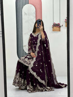Thumbnail for Teeya Creation Womens New Heavy Fox Georgette Fabric With Heavy Embroidery Work Wine Kurta Set - Dista