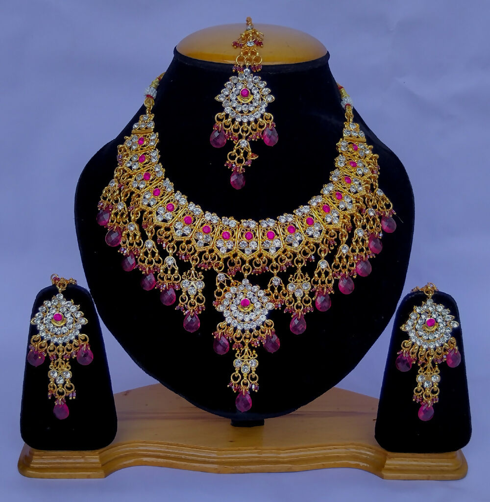 Joban Fashion Hand Made High Quality Gold Plated Base Metal Alloy Kundan Stone Studded Kundan Jewellery Set - Distacart