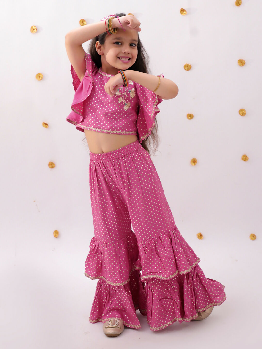 Lil Drama Khilkhilahat Pink Crop Top and Flare Pant Set For Girls