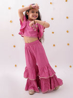 Thumbnail for Lil Drama Khilkhilahat Pink Crop Top and Flare Pant Set For Girls