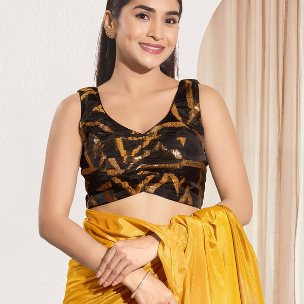 Joban Fashion Mustard Organza Padded Blouse With Sweetheart Neck Sleeveless