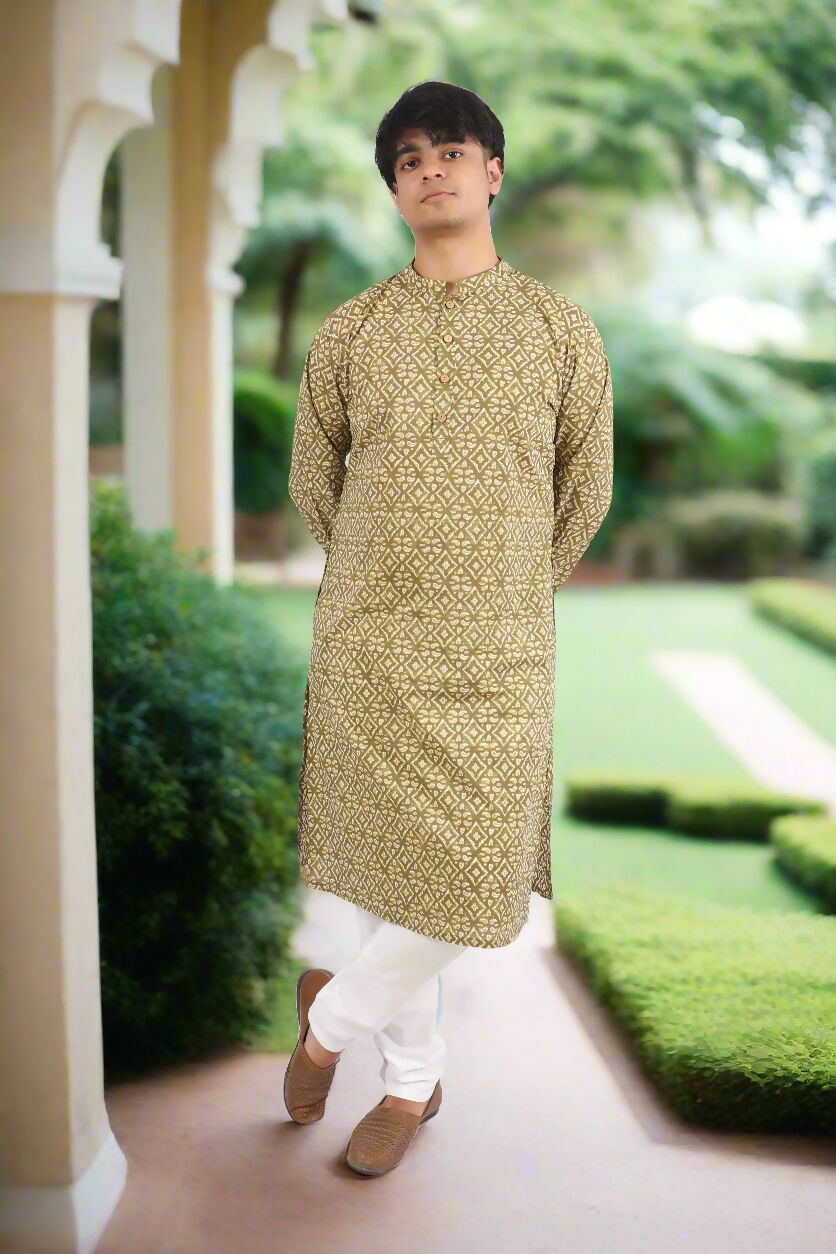 Souchii Men Pure Cotton Geometric Printed Straight Kurta - Dista