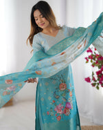 Thumbnail for Joban Fashion Sky Blue Kurta set with Pant Chanderi Thread with Sequins work