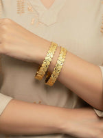 Thumbnail for NVR Women Set of 2 Leaf Design Gold Plated Kada Bangle - Distacart