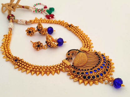 Blue Kemp Peacock Necklace Set - Distacart