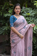 Thumbnail for Mine Pure Linen Ethnic Motifs Saree with Unstitched Blouse - A2M