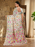 Thumbnail for Shree Shyam Fashion White Linen Cotton Saree - Distacart
