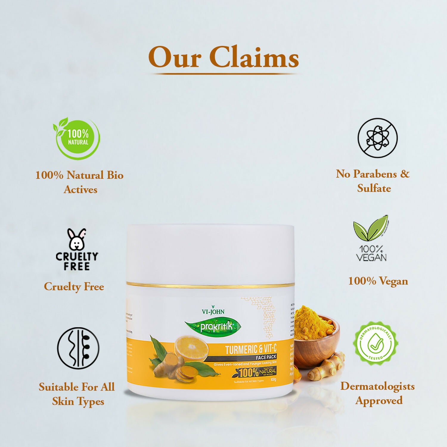VI-JOHN Prakritik Vitamin C & Turmeric Face Pack Fades Dark Spots, 100% Natural Bio Actives