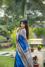 Thumbnail for Vishnu Weaves Women's Blue Soft Tussar Silk Saree with Blouse - Distacart