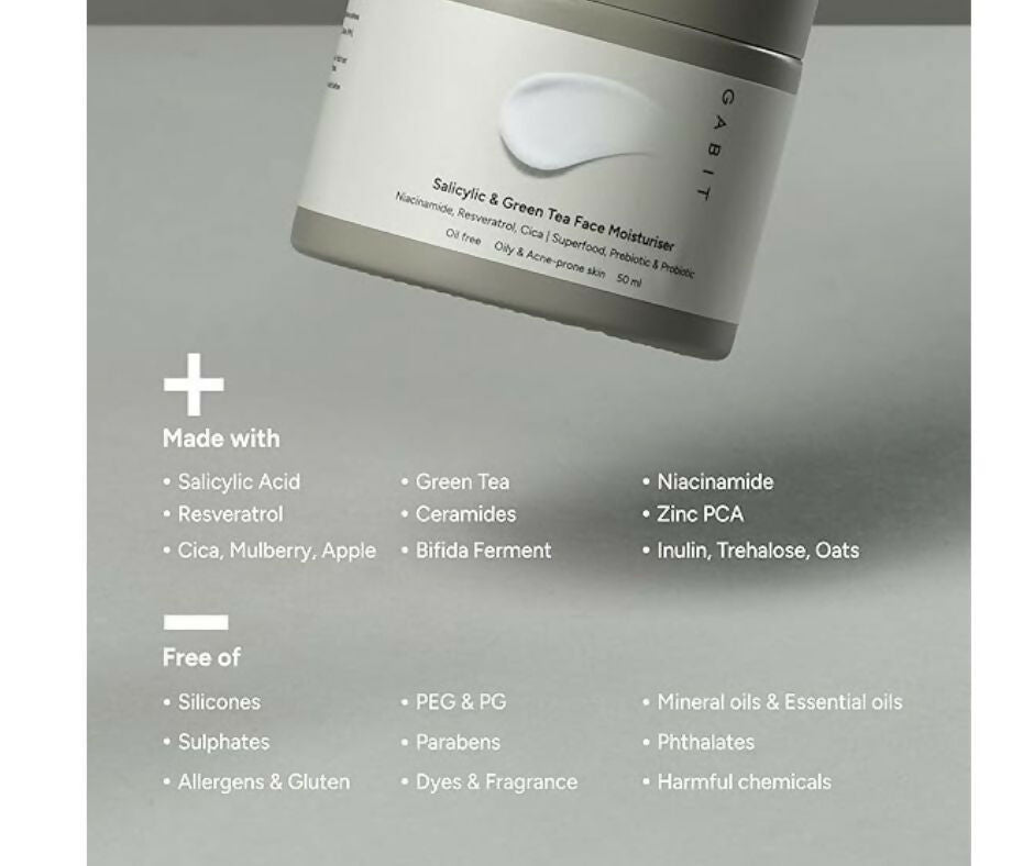 Gabit Salicylic Acid & Green Tea Face Moisturiser For Acne, Blackheads & Open Pores - Distacart