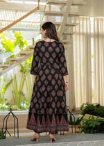 Thumbnail for Jaimini Women Cotton Printed Round Neck 3/4 Sleeves Calf Length Flared Kurta Pant And Dupatta Set - Dista
