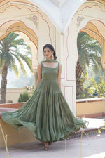 Thumbnail for Aastha Fashion Women's Mehendi Faux Georgette 5 Layer Frill Work Anarkali Dress with Dupatta - Distacart
