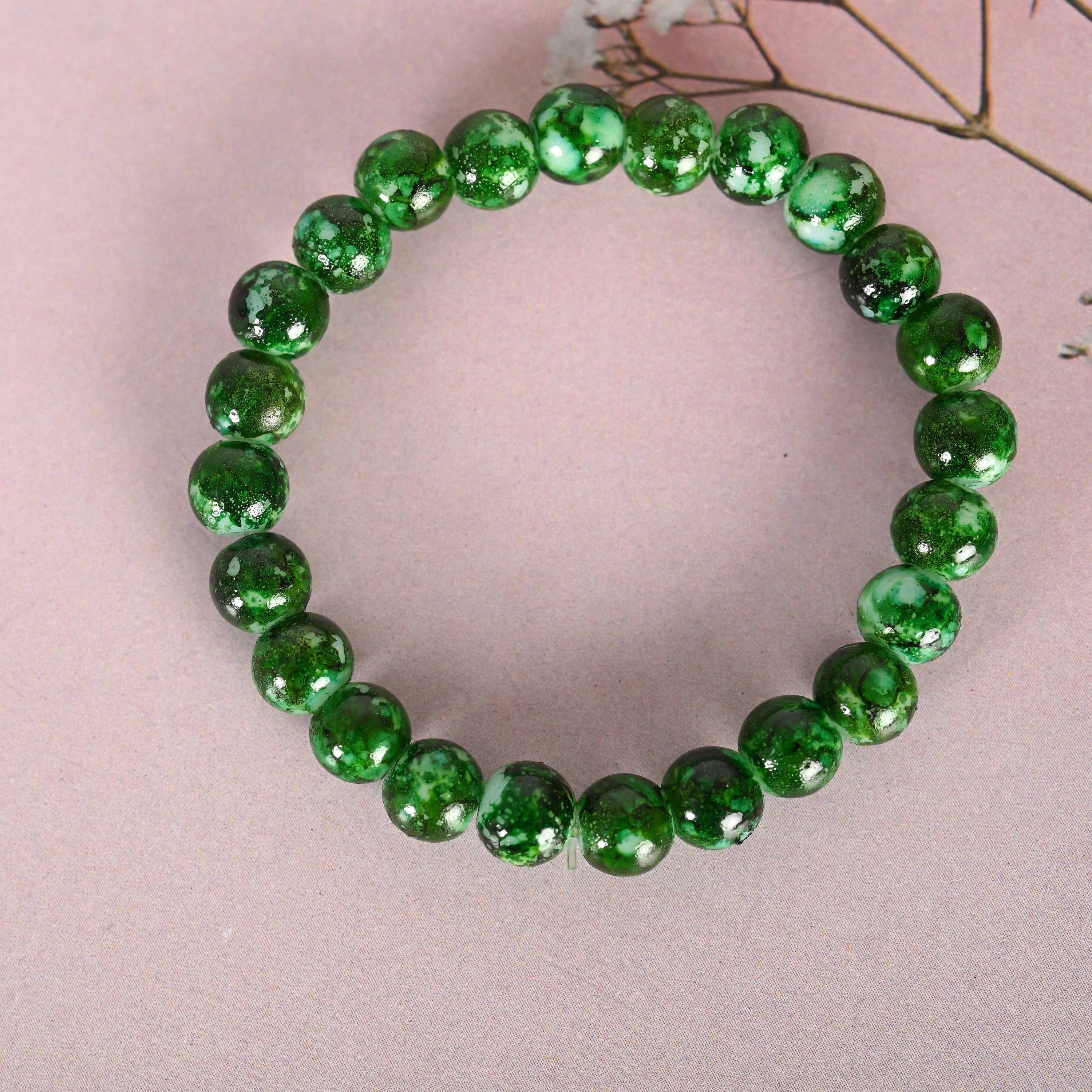 NVR Men & Women Green Marble Crystal Beaded Elasticated Bracelet - Distacart
