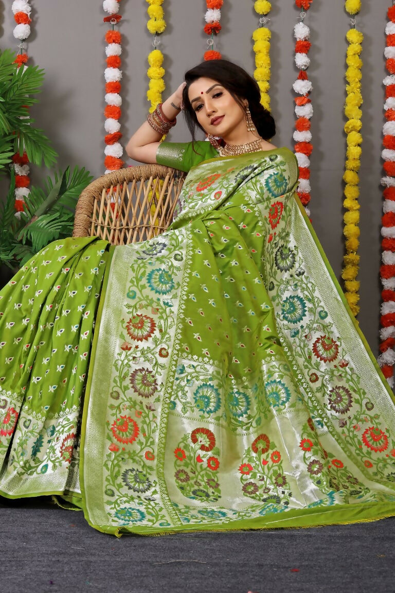Jyoti Fashion Women's Green Banarasi Silk Zari Woven Saree with Blouse - Distacart