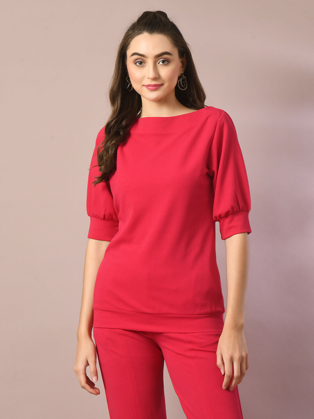 Myshka Women's Pink Solid Boat Neck Party Top - Distacart