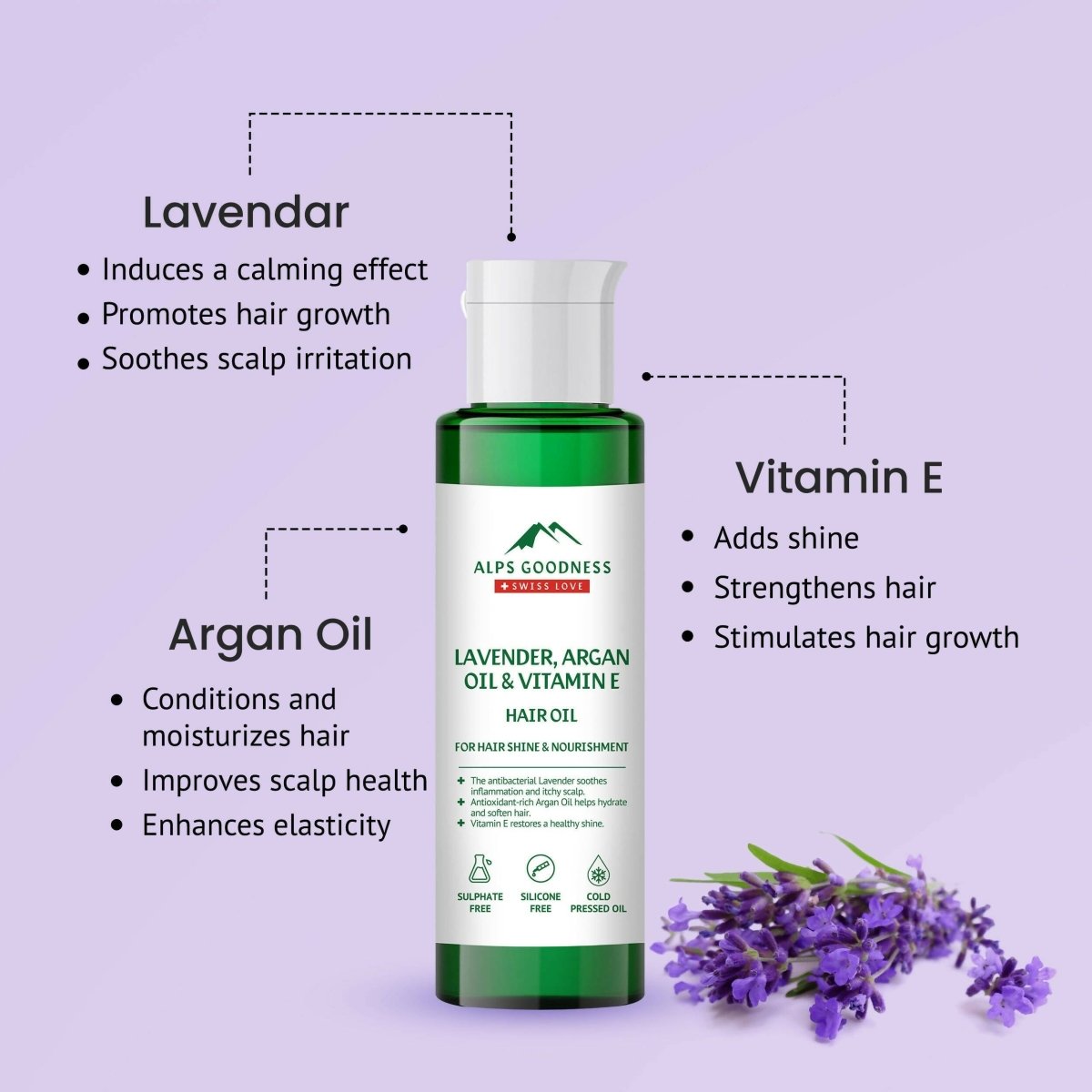 Alps Goodness Lavender, Argan Oil & Vitamin E Hair Oil - Distacart