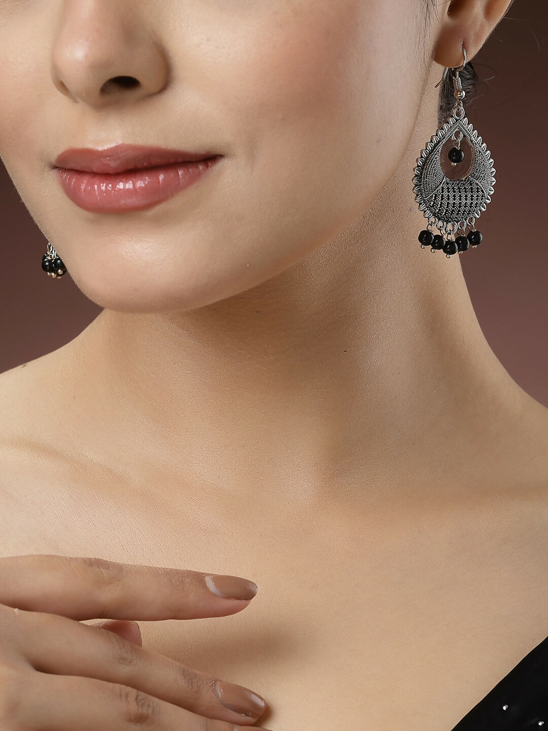 NVR Women's Silver-Plated Artificial Beads German Silver Oxidised Chandbali Earrings - Distacart