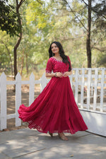 Thumbnail for Preksha Creation Indian Red Women Faux Blooming with Beads embroidery-work - Distacart