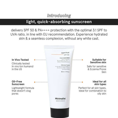 Minimalist Light Fluid Face Sunscreen with SPF 50 PA++++ - Lightweight, Water & Sweat Resistant - Distacart