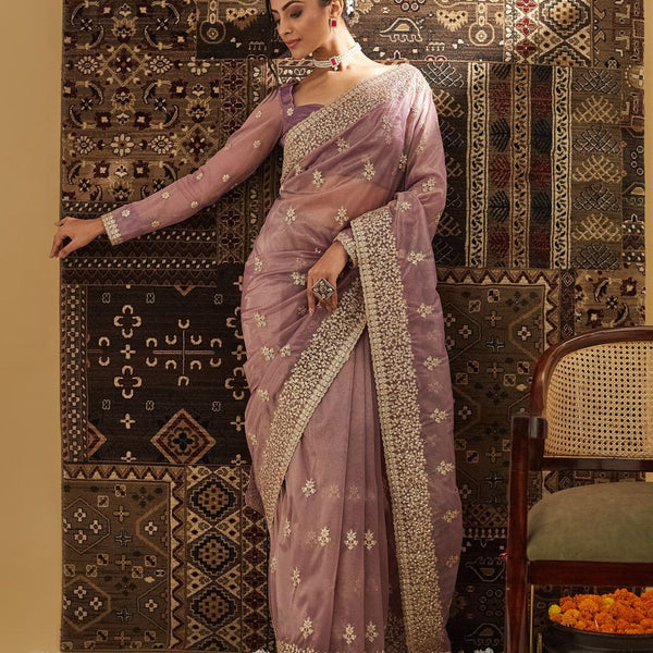 kasee Floral Zardozi Supernet Saree - Distacart