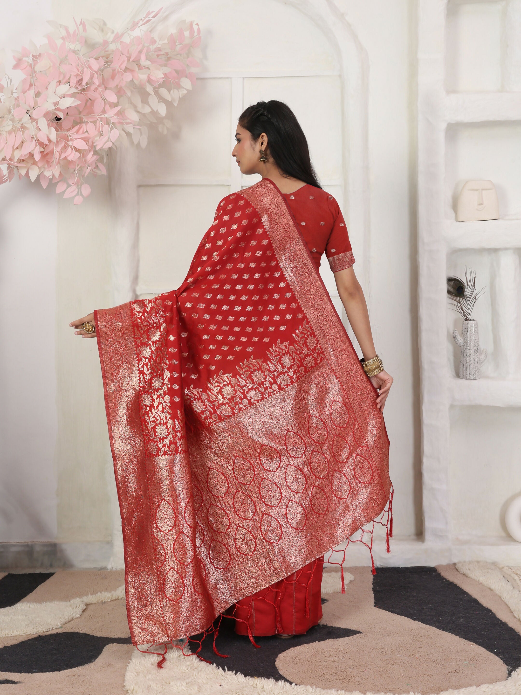 Astita Lichi Silk Red Saree