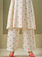 Thumbnail for Sangria Off White Geometric Printed Round Neck A-Line Pure Cotton Kurta With Palazzos