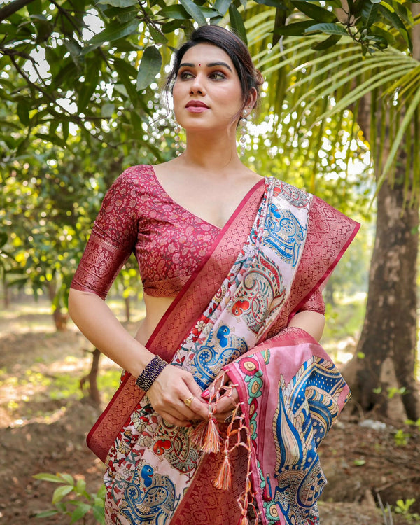 Preksha Creation Pink Wedding Special Traditional Kalamkari Women Saree