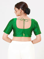 Thumbnail for Joban Fashion Green Taffeta Silk Elbow Sleeveless Front Open Blouse