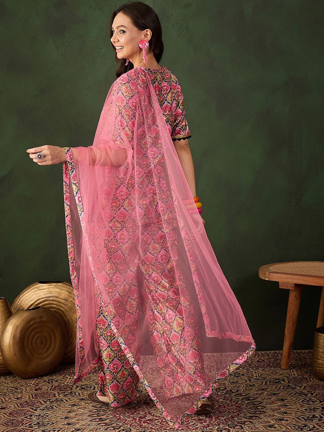 Sangria Printed Straight Kurta & Trouser With Dupatta