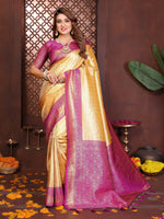 Thumbnail for Aastha Fashion Cream Tissue Silk Woven Saree - Distacart