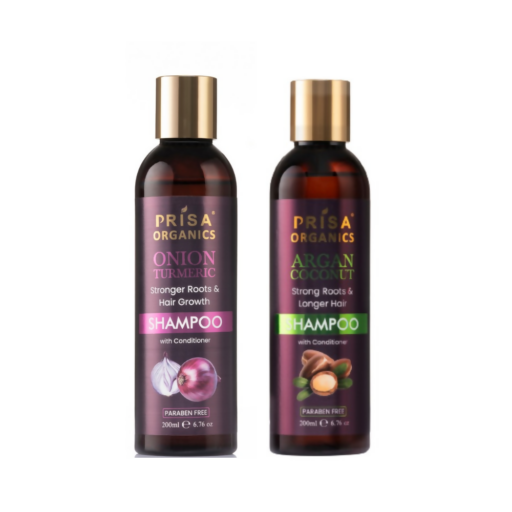Prisa Organics Onion & Turmeric Shampoo and Argan & Coconut Shampoo Combo - Distacart