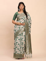 Thumbnail for Astita Linen Cotton Green Saree