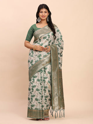 Astita Linen Cotton Green Saree