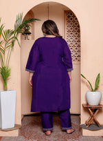 Thumbnail for Miravan Women's Plus Size Purple Muslin Straight kurta and palazzo with dupatta Suit set - Distacart