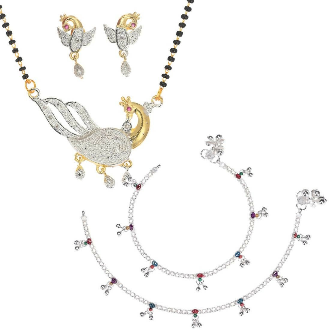 AanyaCentric Gold-plated Mangalsutra Pendant Earring Set & Silver Plated Anklet - Distacart