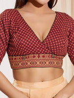 Thumbnail for Joban Fashion Maroon Cotton Padded Blouse With V Neck Elbow Sleeves - Distacart