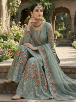 Thumbnail for Teeya Creation Teal Fendy Silk Heavy Embroidery Work Party Wear Sharara Suit - Distacart