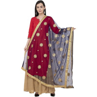 Thumbnail for A R Silk Net Zari Flower Fancy Dupatta Color Navy Dupatta or Chunni