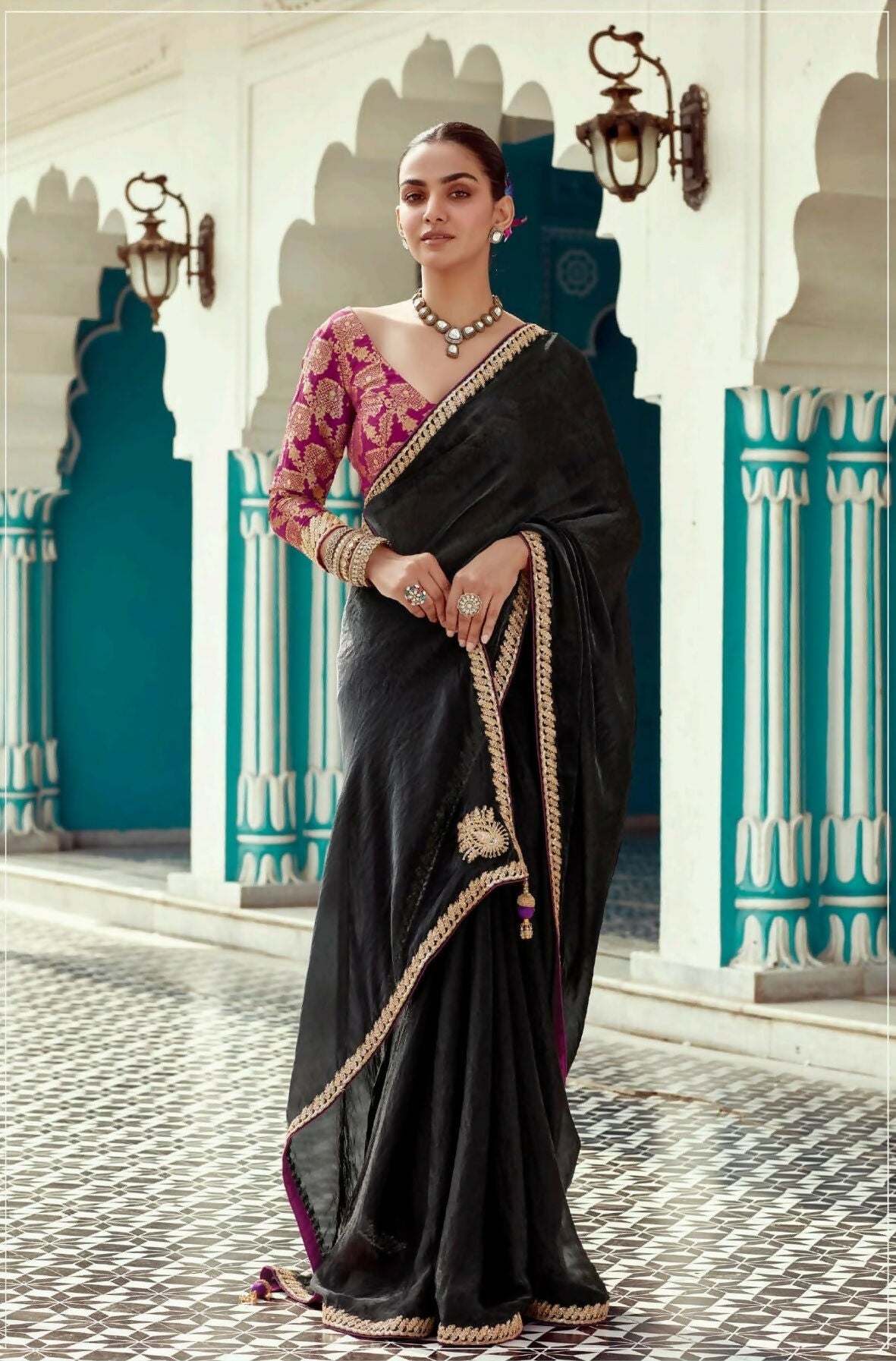 Anaita Black Embroidery Work Saree With Jacquard Work Blouse Piece - Distacart