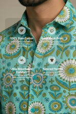Thumbnail for Turiya — Teal Ajrakh Cotton Shirt by Hilo Design - Dista