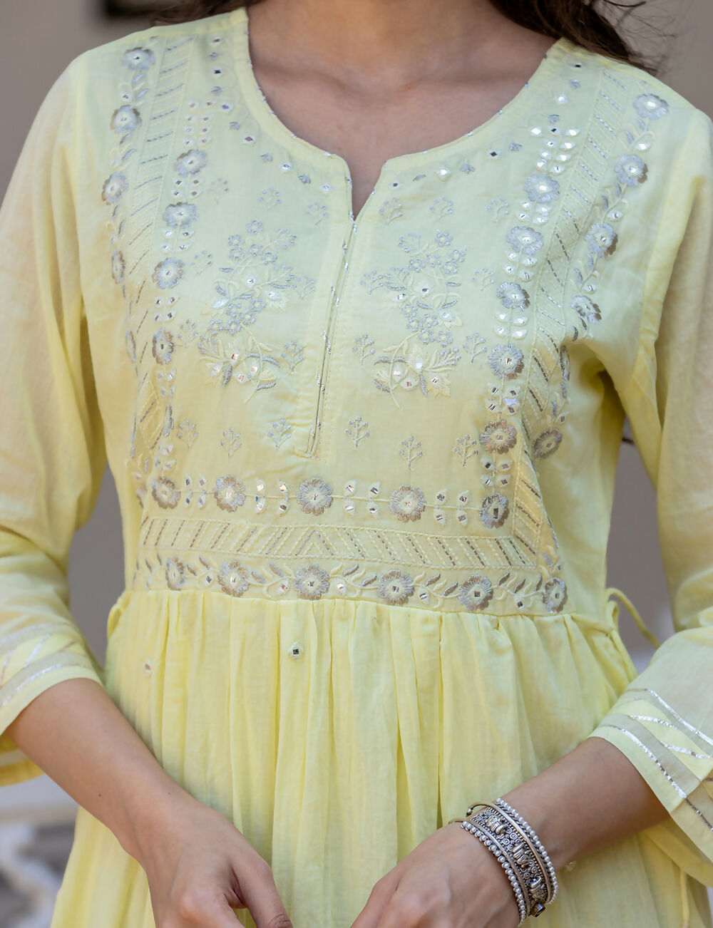Kaajh Women's Yellow Embroidered Ethnic Dress - Distacart