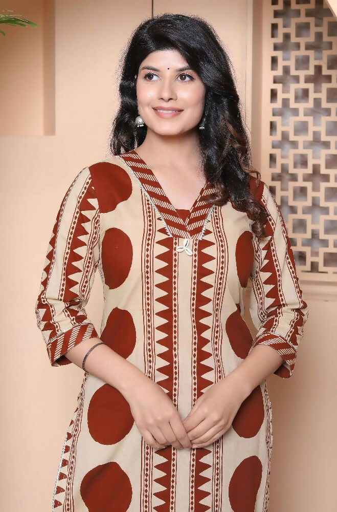 Miravan Womens Brown Pure Cotton Kurta With Palazzo Set