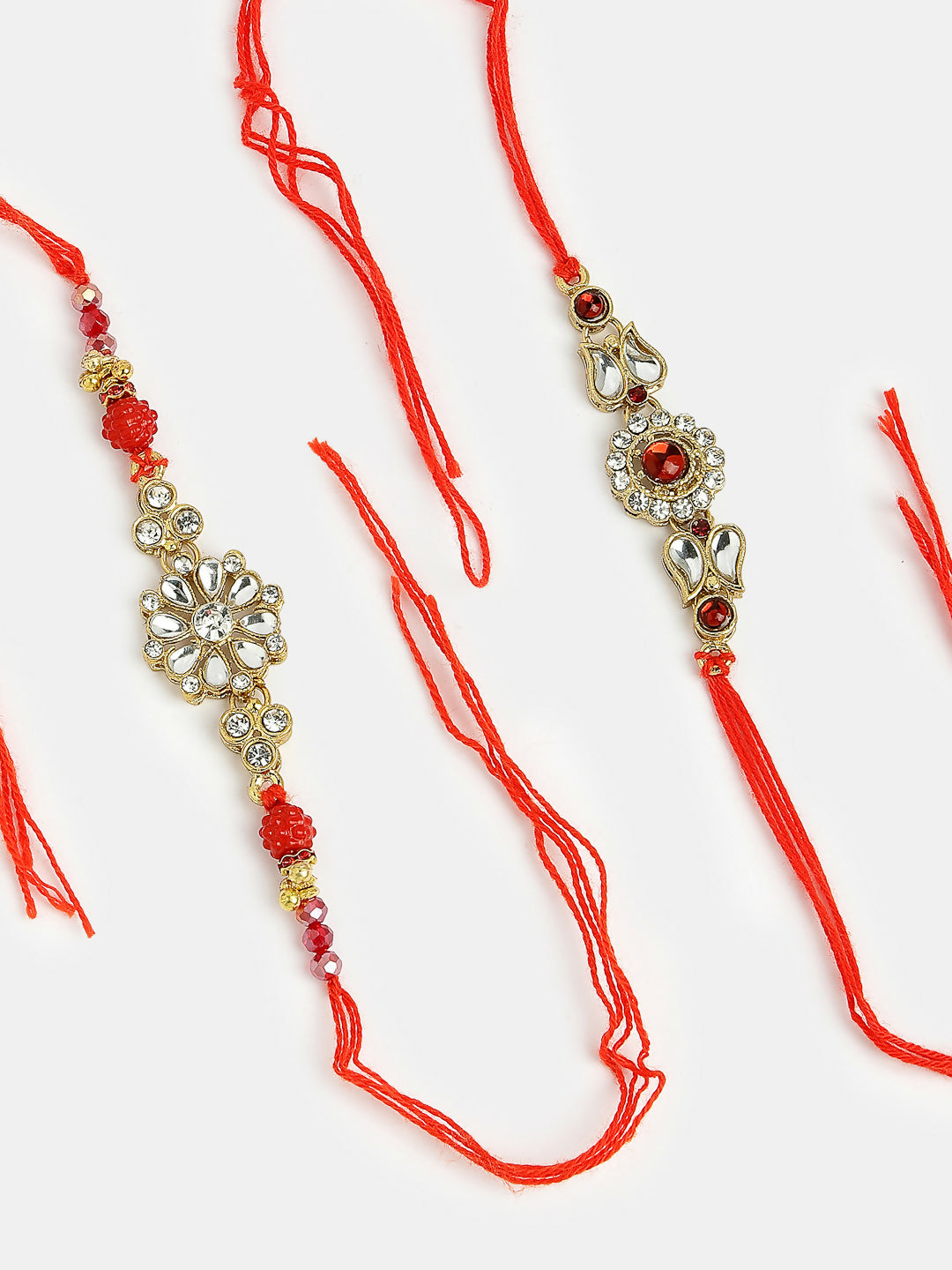 NVR Men Set of 2 Gold-Toned Stone-Studded Rakhi With Roli Chawal & Chocolate - Distacart